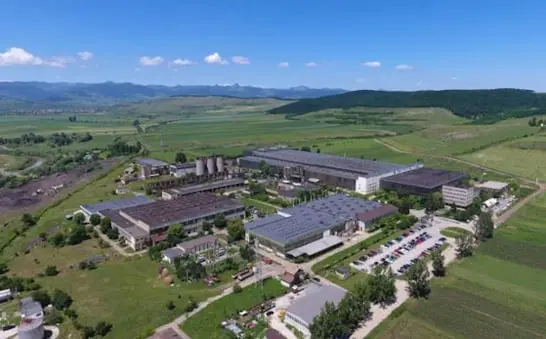 Aerial view of Saturn Alba Iulia industrial complex, a leading Romanian iron foundry and heavy-duty casting plant.